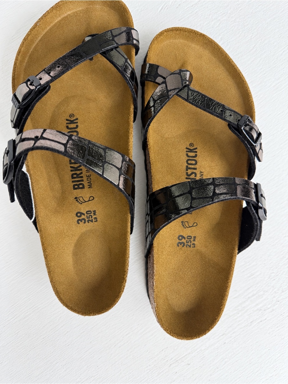 Birkenstock Black Croc-Embossed Strappy Sandals